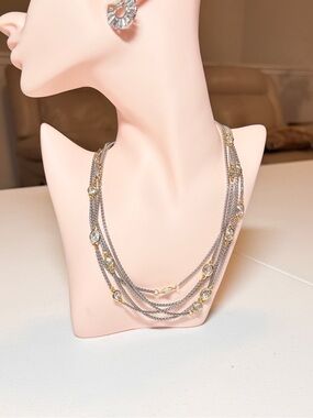 Italian Design 18Kt Gold Plated Silver and Gold Crystals Necklace